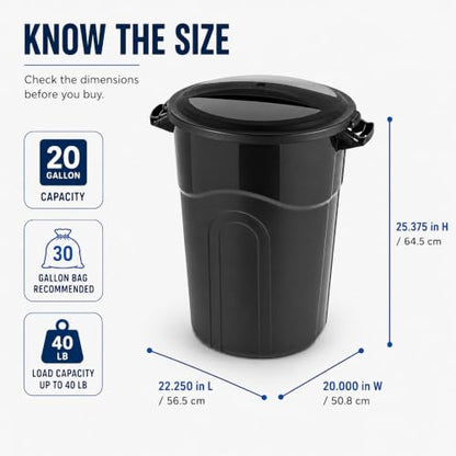 20 Gallon Commercial Garbage Can, Heavy Duty Plastic Trash Bin with Lid - size: 20 Gallon Round