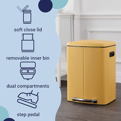 happimess Marco 10.6 Gal Double Bucket Step Trash Can, Daffodil Yellow - color: Daffodil Yellow