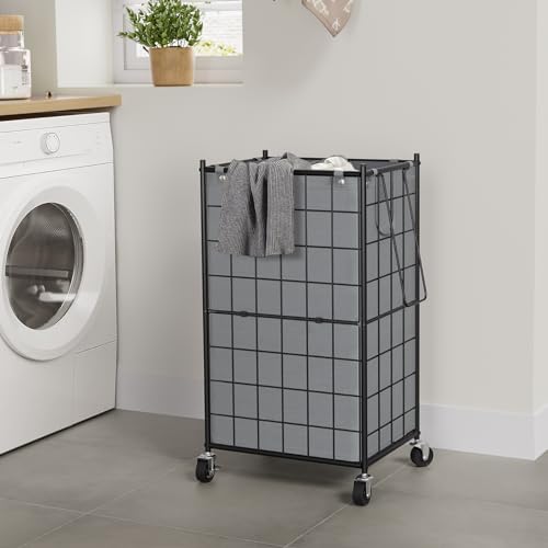 WOWLIVE Rolling Laundry Basket, Metal Wire Frame Laundry Hamper with Wheels - color: Grey, size: 100l