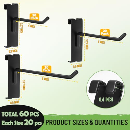 60 Pcs Gridwall Hooks, 4/6/8 Inch Grid Wall Hook Display for Gridwall Panel - size: 4/6/8 Inch