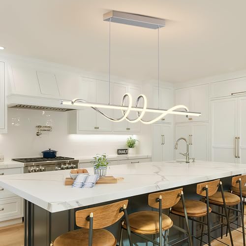 Modern LED Pendant Lights Kitchen Island,3000k-6000K Adjustable Color Dining Room Light Fixture,Dimmable with Remote Control Aluminum for Kitchen, Living, Dining,Bedroom(47in Chrome Silver - color: A-Chrome Silver, size: 47 inch