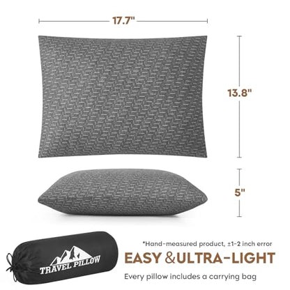 Camping Pillow Travel Pillow Small Shredded Memory Foam Pillow - Compressible Medium Firm, Breathable Cover, Ideal Backpacking Hiking, Airplane and Car - color: Grey, size: M-17.7 X 13.8 Inch