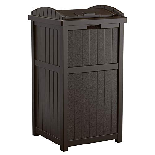 Suncast Trash Hideaway Durable Plastic Outdoor Garbage Waste Trash Can with Lid for 30 to 33 Gallon Trash Bags, Java Brown (2 Pack)
