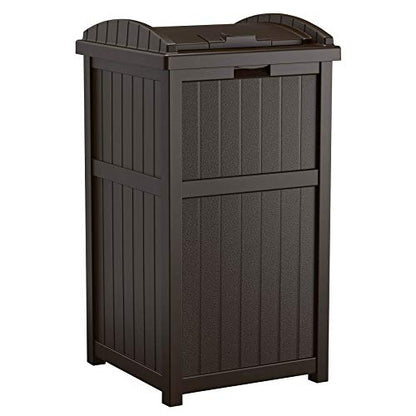Suncast Trash Hideaway Durable Plastic Outdoor Garbage Waste Trash Can with Lid for 30 to 33 Gallon Trash Bags, Java Brown (2 Pack)