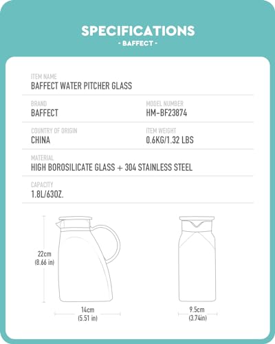 Baffect Water Pitcher Glass Jug With Lid and Spout(Vertical Pattern) - style: Vertical Pattern