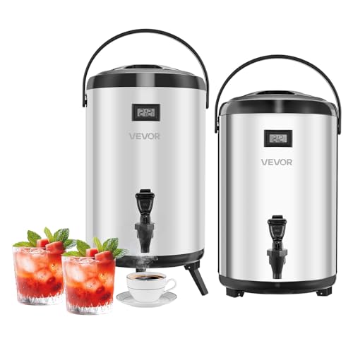 VEVOR Insulated Beverage Dispenser, 3.2 Gal/12L Stainless Steel Thermal Drink Server with Spigot & Temp Display, Suitable for Hot and Cold Drinks, for Tea Coffee Water in Cafes & Restaurants, 2 Pack - size: 3.2 Gal (2 Pack)