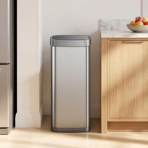 EKO EcoSmart Tall and Large Kitchen Trash Can or Recycling Bin, 80L/21.1G High Capacity, Touchless Soft Square Motion Sensor Garbage Can, Brushed Stainless Steel - size: EcoSmart 80 liter - Stainless Steel