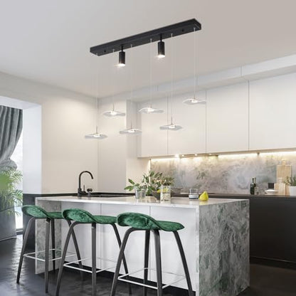 Siittoo 40" Modern LED Pendant Light, Dimmable Kitchen Island Light - color: Transparent,Black-Petal-34W