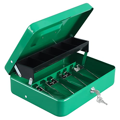 xydled Cash Box with Key Lock, Metal Money Box, Safe Storage box, Green - color: Green Key Lock