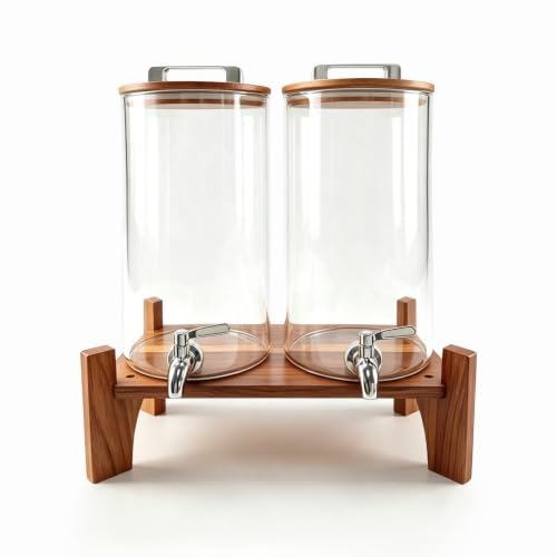 MerryNine Glass Drink Dispensers for Parties with Wood Stand, 1.6 Gallon