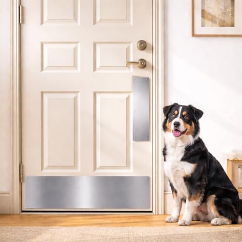 Panther Armor Silver Door Kick Plate & Push Plate Set, Dog Scratch Guard - color: Silver, size: Kick Plate [8x34in] & Push Plate [4x12in]