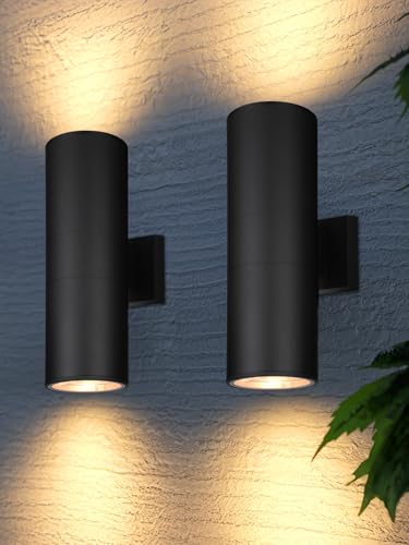 LEONLITE 2-Pack 18" Outdoor Cylinder Wall Light, Up and Down, E26 Base - size: 18 Inch