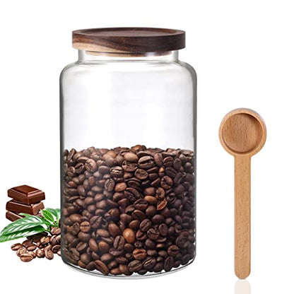 Large Glass Coffee Storage Jar with Lids Spoon Thicken Glass Coffee Canister Borosilicate Glass Food Containers for Ground Coffee Beans Nut Pasta Sugar Candy Spice Rice Loose Tea (2800ml/94oz) - color: 2800ml/94oz