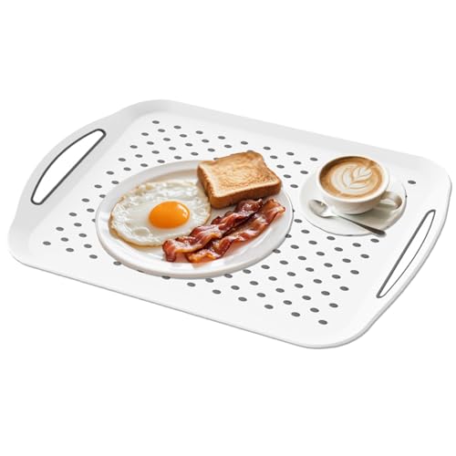 Large Non Slip Serving Tray with Handles Food Trays for eating on Couch serving tray with Surface Grippy Dots Rectangle Non-Toxic Dishwasher Safe tray for Breakfast Dinner Snack White,1-PCS - color: 1-white