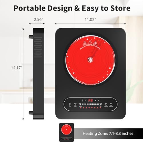 GIHETKUT Single Burner Electric Cooktop,110V 1800W Electric Stove Top with LED Touch Control,10 Power Levels, Timer, Safety Lock,Portable cooktop - size: Single Burner Electric Cooktop