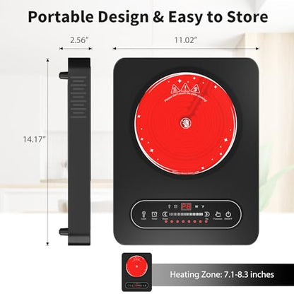 GIHETKUT Single Burner Electric Cooktop,110V 1800W Electric Stove Top with LED Touch Control,10 Power Levels, Timer, Safety Lock,Portable cooktop - size: Single Burner Electric Cooktop