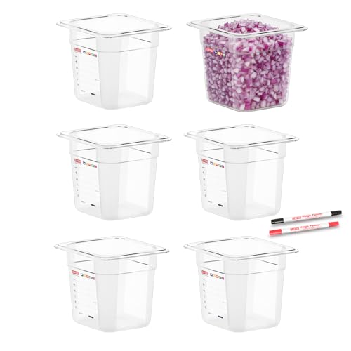 6-Pack 1/6 Size 6" Deep Polycarbonate Food Pans, NSF Commercial Clear Hotel Pan for Sauces, Condiments, Toppings & Small Prep, Food-Grade with Erasable Markers - color: 1/6 Size, size: 6" Deep