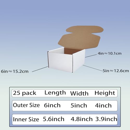 6x5x4 inch Shipping Boxes Set of 25, White Kraft Corrugated Cardboard Box - size: 6x5x4-25 Pack