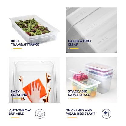 BIEAMA 12 Pack 1/9 Size 4" Deep Plastic Food Pans with Lids, Translucent - color: 1/9 Size, size: 4" Deep