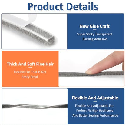 33FT Self Adhesive Brush Door Weather Stripping & Soundproofing Seal – High-Density Gap Blocker for Noise, Drafts & Dust – Easy Install, Durable Door Bottom & Window Insulation Strip（0.21"x 0.35"） - size: 0.35" Wide x 0.2" Thick