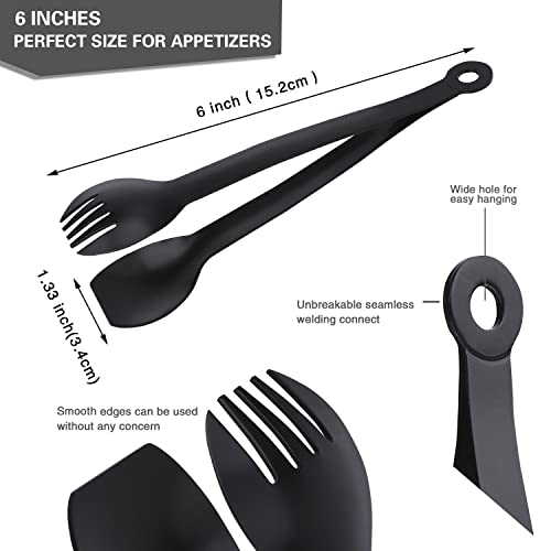 MSY BIGSUNNY Small Serving Tongs - 6 Inches Premium Stainless Steel Appetizer Tongs, Set of 4 (Black, 6") - color: Black, size: 6 inch