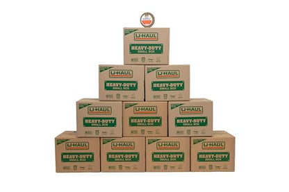 11-Piece U-Haul Small Heavy-Duty Double Wall Moving & Shipping Boxes - Pack of 10 Boxes with Handles - 16-3/8” x 12-5/8” x 12-5/8” (L x W x H) - 1 Bonus Roll of Packing Tape