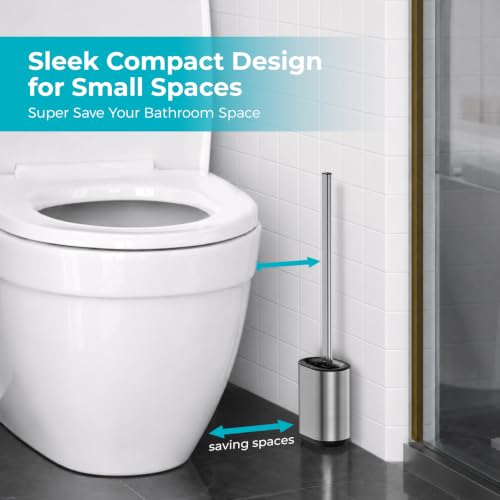 Sineng Silicone Toilet Brush and Holder Set, Stainless Steel Toilet Bowl Cleaner Brush, One-Piece Long Handle, Flexible Compact Modern RV Toilet Bowl Brush for Bathroom - color: Stainless Steel