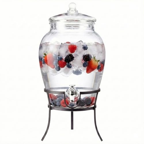 Style Setter Glass Beverage Drink Dispenser with Metal Rack Stand, 2.64 Gal - size: 2.64 Gallon