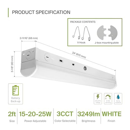 ASD 2ft LED Linear Strip Light Fixture, Emergency Battery Backup 9 Pack - color: White Emergency, size: 2FT