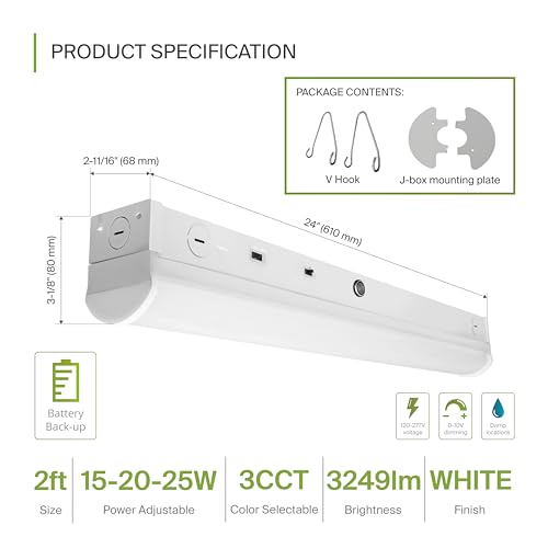 ASD 2ft LED Linear Strip Light Fixture, Emergency Battery Backup 9 Pack - color: White Emergency, size: 2FT