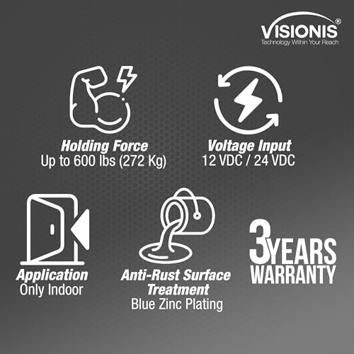 Visionis Electromagnetic Door Lock, 600 lbs, LED Sensor, Indoor, 12V 24V - size: Silver Magnetic Lock