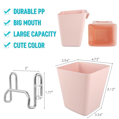 6Pack Pink Grid Wall Bins Hanging Cups with Back Hook, Gridwall Shelf Bins - color: Pink