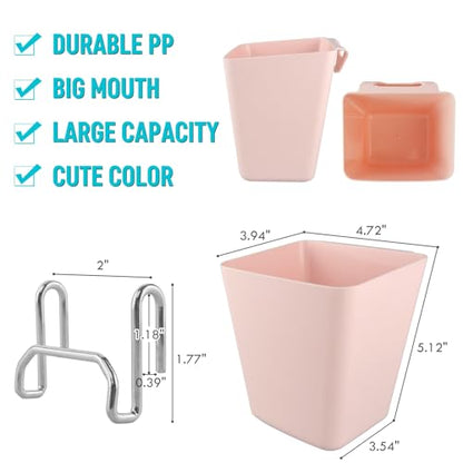 6Pack Pink Grid Wall Bins Hanging Cups with Back Hook, Gridwall Shelf Bins - color: Pink
