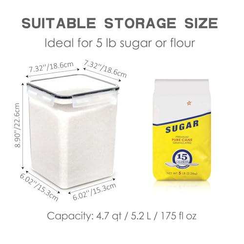 PANTRYSTAR Large Food Storage Containers with Lids Airtight 5.2L /176Oz, for Flour, Sugar, Baking Supply, 3PCS BPA Free Plastic Canisters for Kitchen Pantry Organization (Pack of 3) - size: 5.2 L (Pack of 3)