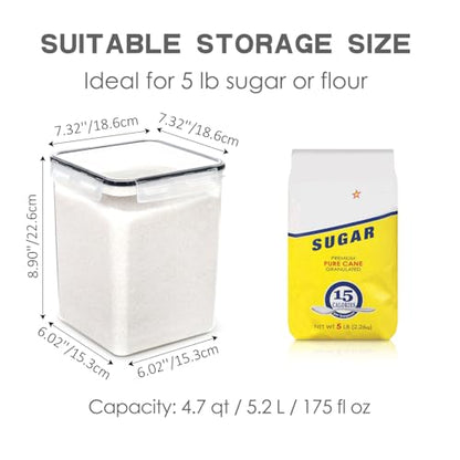 PANTRYSTAR Large Food Storage Containers with Lids Airtight 5.2L /176Oz, for Flour, Sugar, Baking Supply, 3PCS BPA Free Plastic Canisters for Kitchen Pantry Organization (Pack of 3) - size: 5.2 L (Pack of 3)