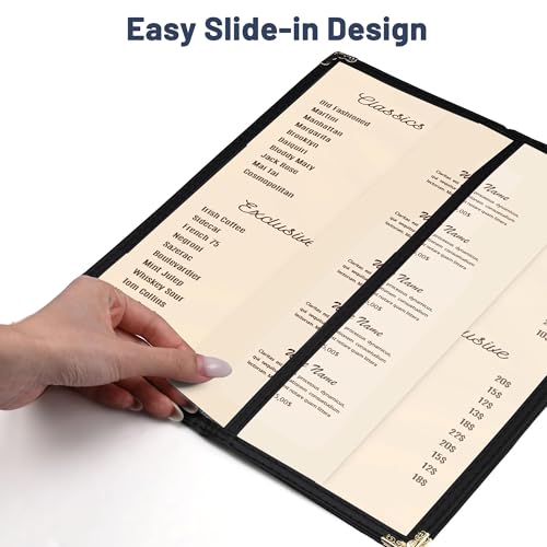 WeChef 30 Pcs 4.25 x 11" Restaurant Menu Covers 3 Page 6 View Menu Holders - size: 4.25x11" - 6 View