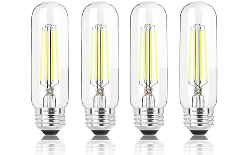 5 Inch Edison Bulb, 5000K Daylight White E26 Led Bulb 6W Dimmable, 800LM T10 T9 Clear Glass Tubular Light Bulbs, AC 120V Equal 80 Watt Bulbs for Chandelier Pendant Wall Light - 4Pack - size: 5 Inch 6W (4 Count)