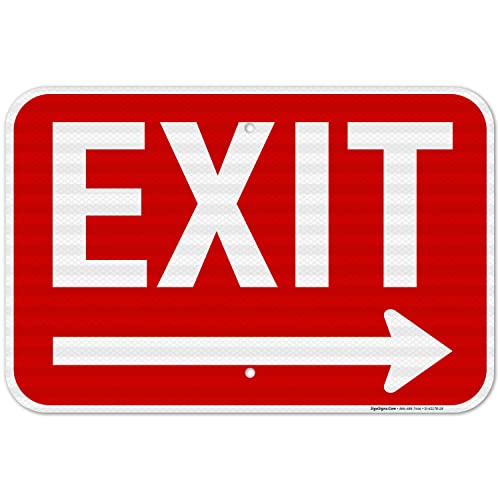 Exit Sign, with Right Arrow - size: 12x18 Reflective