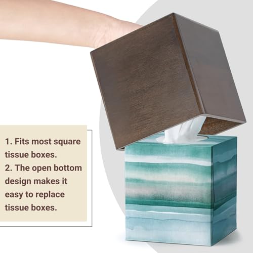 Mkono Tissue Box Cover Square, Rustic Wood Open-Bottom Holder, Dark Brown - color: Dark Brown