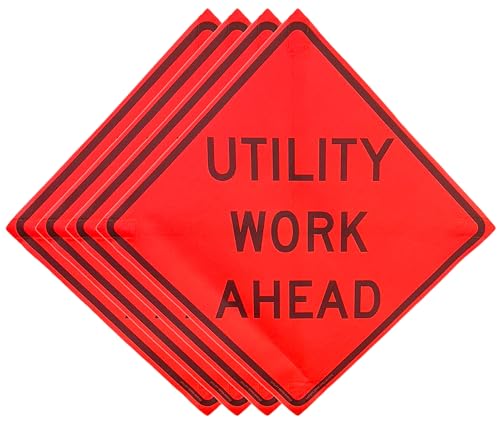 36"x36" Utility Work Ahead Orange Mesh Roll-Up Signs 4-Pack - color: Utility Work Ahead