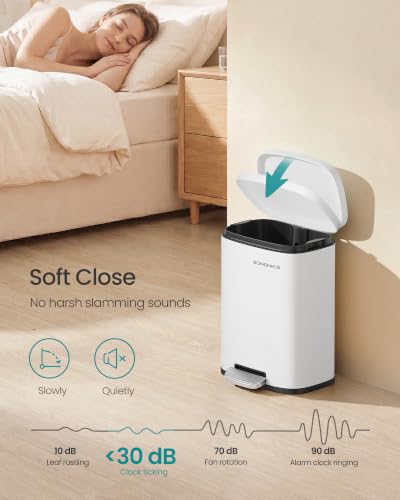 SONGMICS 3.2 Gallon (12 L) Trash Can, Stainless Steel, Step-On Pedal - color: White, size: 3.2 Gal.