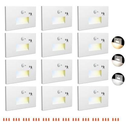 12 Pack 3CCT 120V Motion Sensor LED Step Lights, 5%-100% Dimmable
