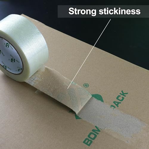 BOMEI PACK Mono Filament Strapping Tape, 4 inches×45yds, 5.5mils Reinforced Strapping Fiberglass Packing, Clear Filament Heavy Duty Wearproof Tape - size: 4 inches