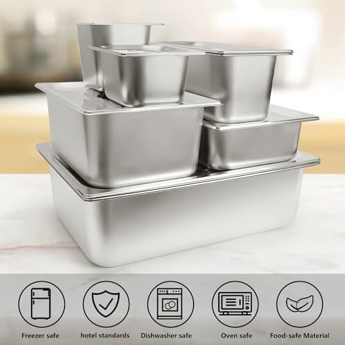 6 Pack Hotel Pans Full Size 6" Deep Stainless Steel Steam Table Pan w/Lids - color: 1/1, size: 6'' Deep