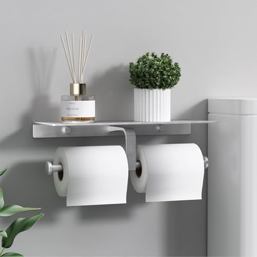 Danpoo Bathroom Toilet Paper Holder with Shelf, Wall Mount, Double Roll, Silver - color: Silver