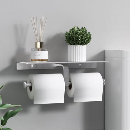 Danpoo Bathroom Toilet Paper Holder with Shelf, Wall Mount, Double Roll, Silver - color: Silver