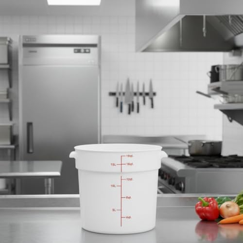 TrueCraftware- 18 Quart White Round Food Storage Container Polypropylene- Commercial Reusable Food Container Canister with Measurement Markings for Meal Prep Pantry Kitchen - size: 18 Quart