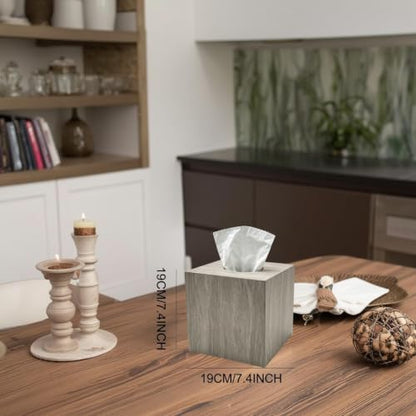 Natural Marble Square Tissue Box Holder Cover for Bathroom - color: Gray Wood Grain
