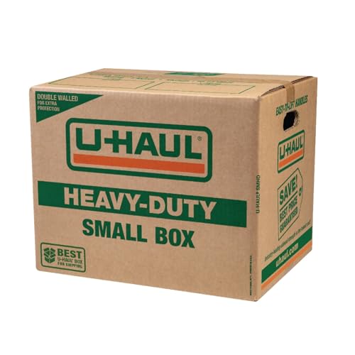11-Piece U-Haul Small Heavy-Duty Double Wall Moving & Shipping Boxes - Pack of 10 Boxes with Handles - 16-3/8” x 12-5/8” x 12-5/8” (L x W x H) - 1 Bonus Roll of Packing Tape