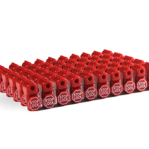 BETERTEK Peg Hook Stop Lock for Prevent The Sweep Theft of Displayed Products on A Wire Peg, Plastic Red 6mm Security Lock, Retail Shop Anti-Theft Display Slatwall Red Stop Lock, 50 Pcs